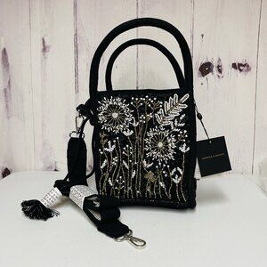 America & Beyond Hand Crafted Beaded Colorful Boho Purse Tote Black